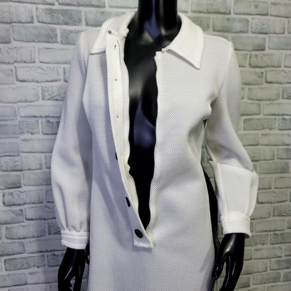 Vintage 60s Micia of Rome Robert Peters White Waffle Knit Polyester Mod Dress - Picture 5 of 10